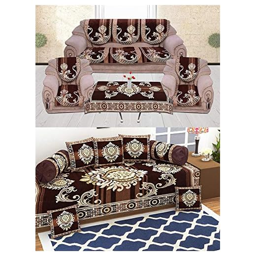 Ab Home Decor Combo of diwan Set with Sofa Cover and Table Cloth-Coffee
