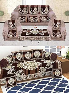 Ab Home Decor DIWAN Set and Sofa Set Matching Combo with Table Cover-Coffee