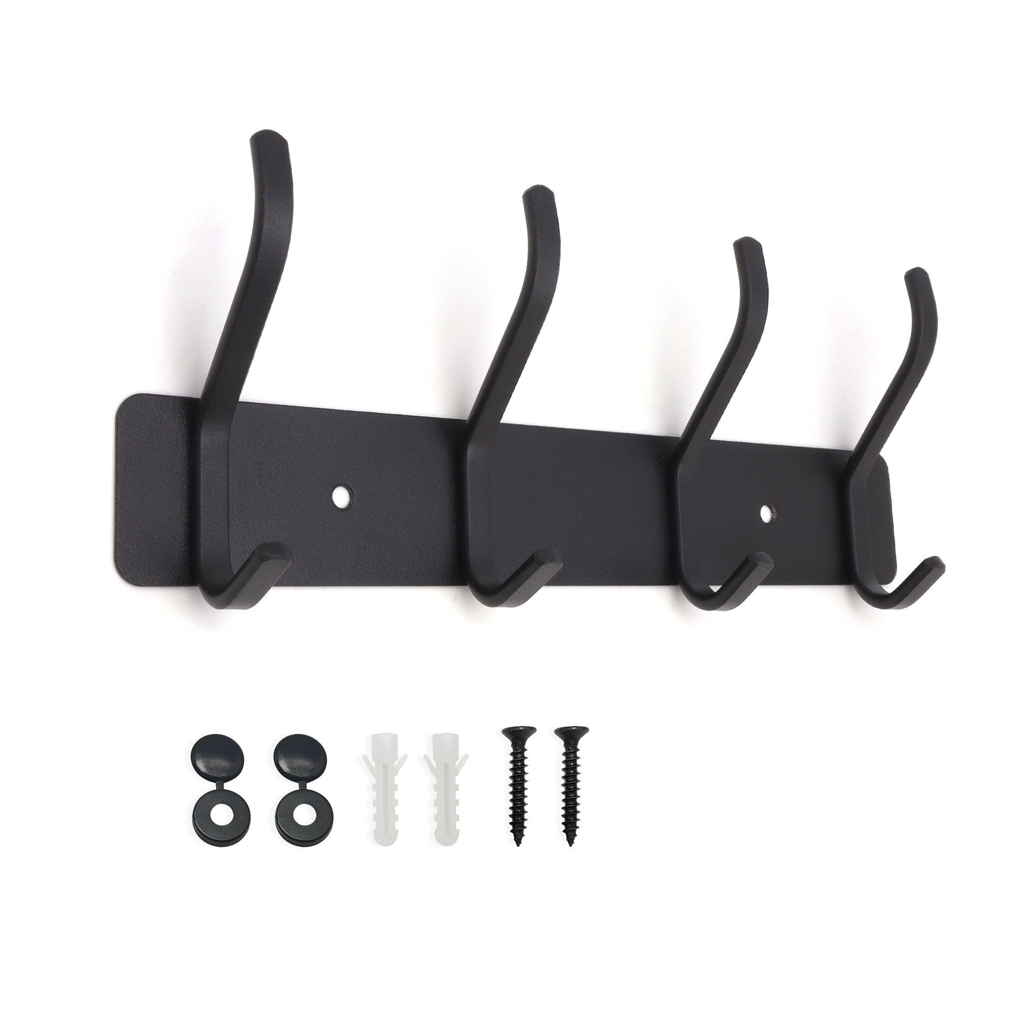 AJLTPA Coat Hooks Wall Mounted, Heavy Duty Coat Rack, 4 Double Hooks Metal Coat Rail, Matte Black Coat Pegs for Hanging Clothes, Hat, Bags, Towels, Space Saving Organizer for Modern Home