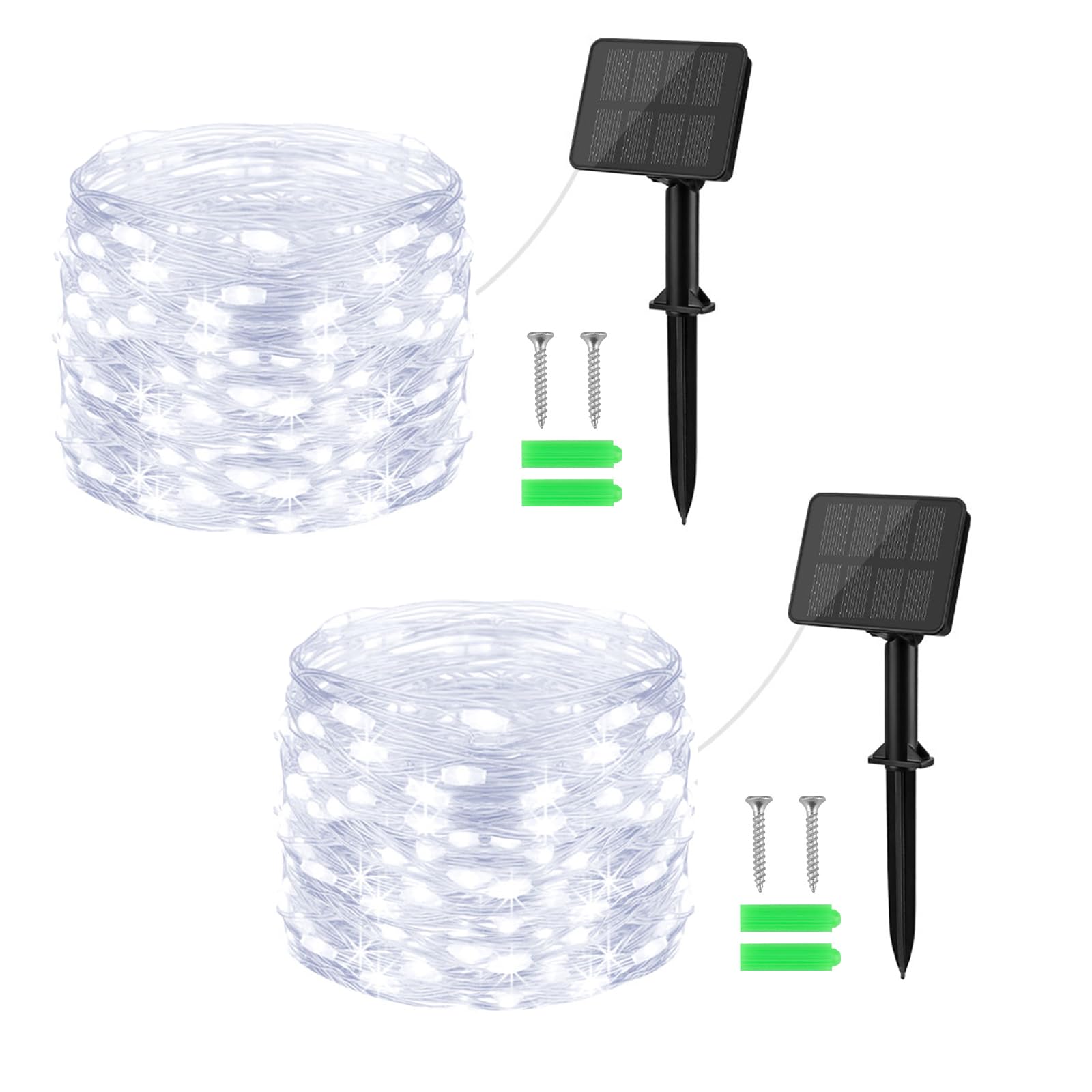 Gcstnn Solar Lichterkette Aussen, 2x10M 100 LED Solar Lichterkette Kupferdraht 8 Modi Timer IP65 Wetterfest für Hof,Weihnachtsbaum,Garten,Schlafzimmer,Balkon,Innen/Außen Dekorationen (Kaltesweiß)