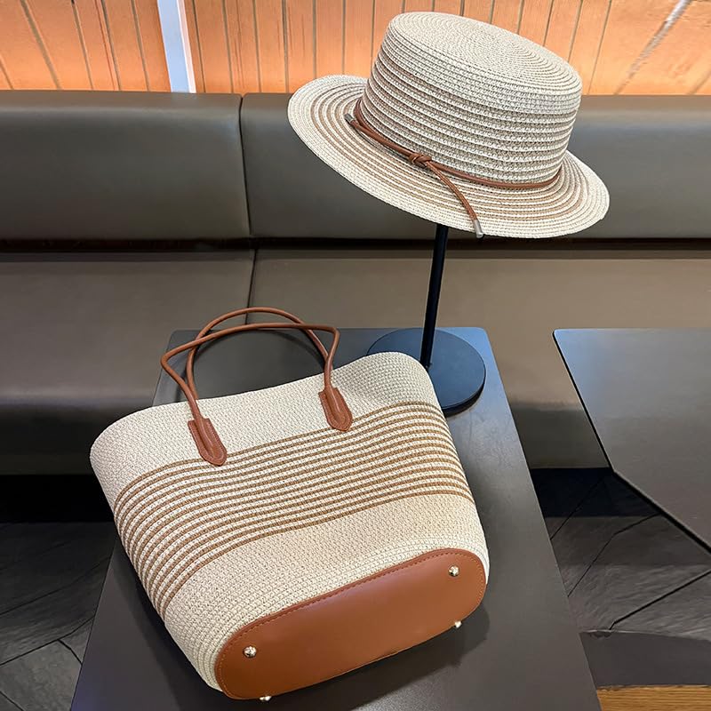 Women’s Straw Beach Bag and Hat Set – Large Woven Tote with Zipper & Sun Hat, Summer Vacation Boho Accessories3