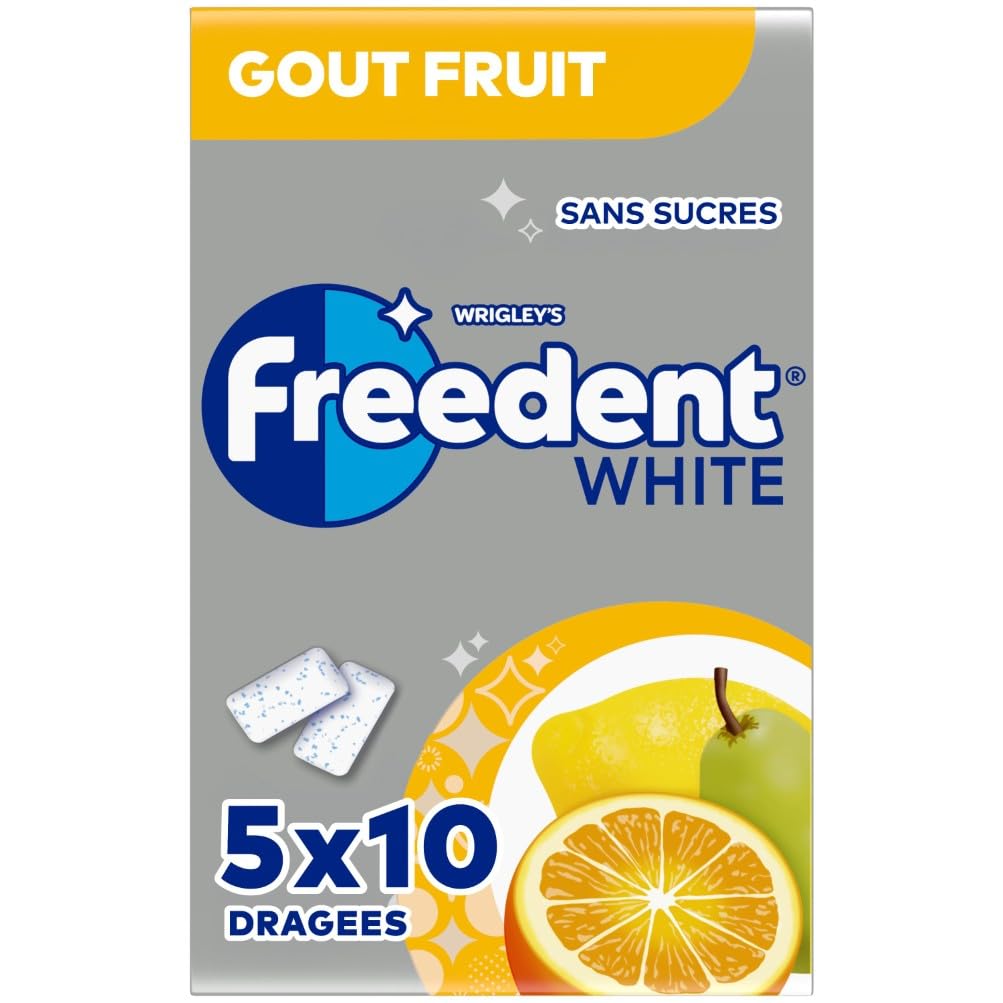 FREEDENT WHITE Chewing Gum Sans Sucre Goût Fruit 5 Paquets 70g