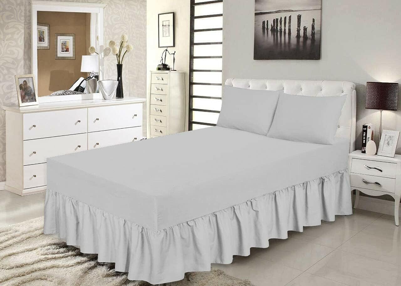 Value Zone Luxury Poly Cotton Ruffled Fitted Valence Sheet 25 CM Box with 40cm Frill Drop Single Double King Super King Bed Linen (Gray, Double)