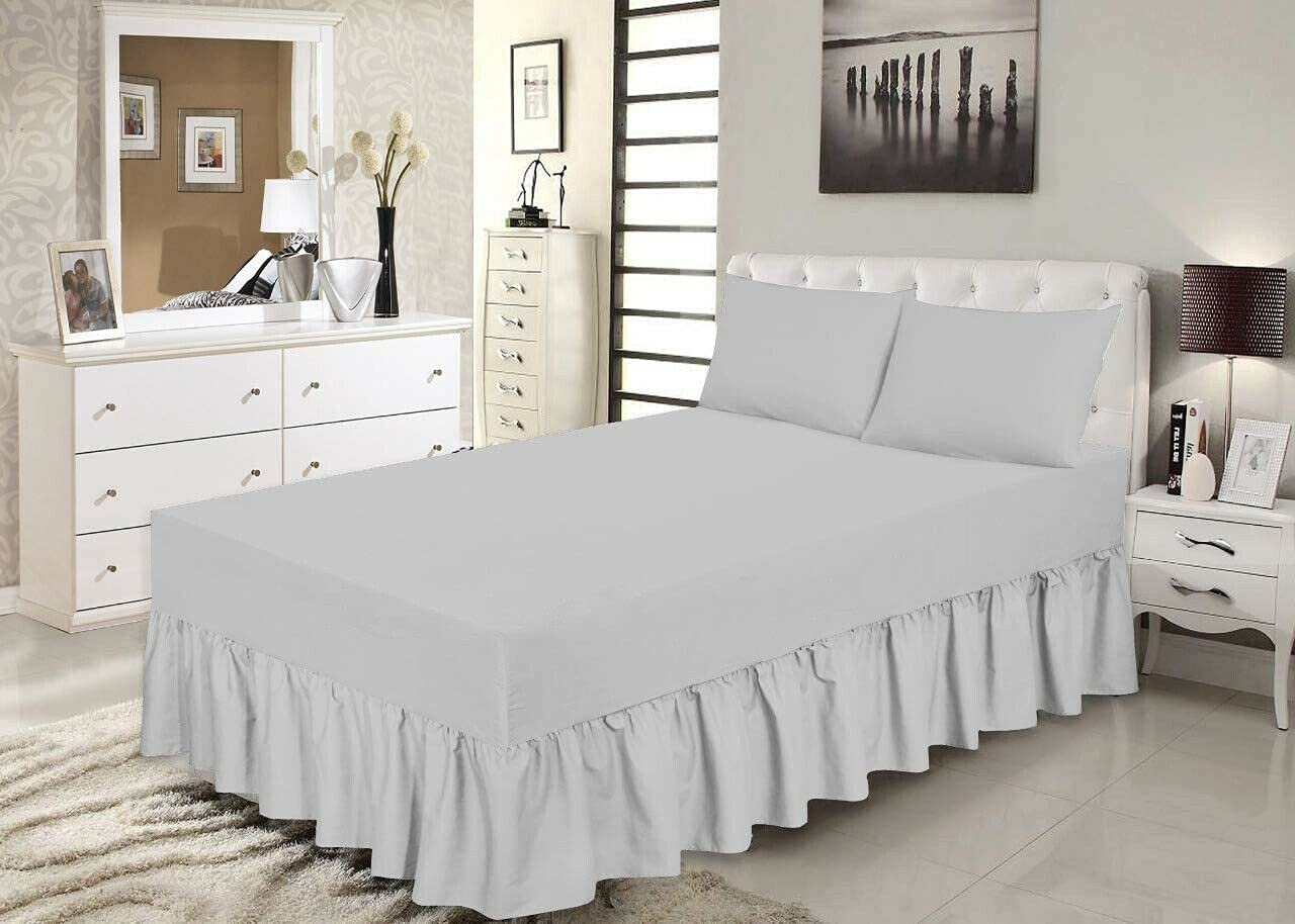 Value Zone Luxury Poly Cotton Ruffled Fitted Valence Sheet 25 CM Box with 40cm Frill Drop Single Double King Super King Bed Linen (Gray, Double)