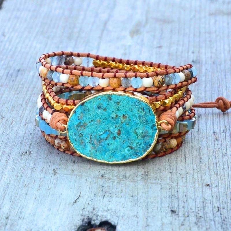 Boho Jasper Natural Stone Handmade Wrap Bracelet Bead Jewelry Bohemian Style Multilayer Wraps Bracelet Gemstone Beads Bracelet Jewelry2