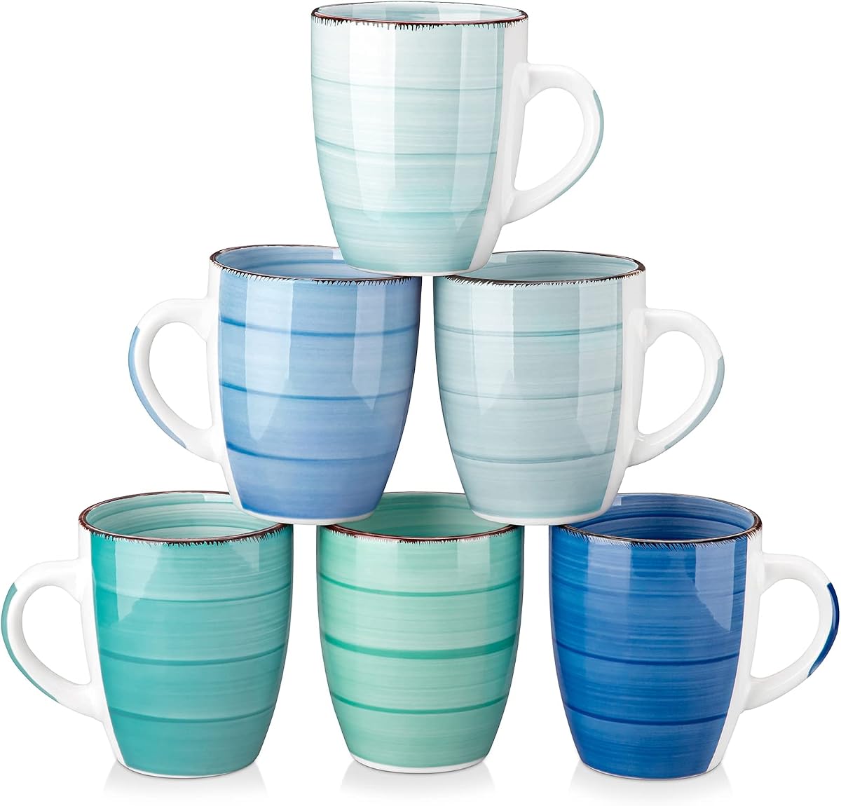 Bonita 12 Oz Coffee Mugs Set of 6, Ceramic Coffee Cups for Cappuccino, Latte, Tea, Cocoa, Cool Color