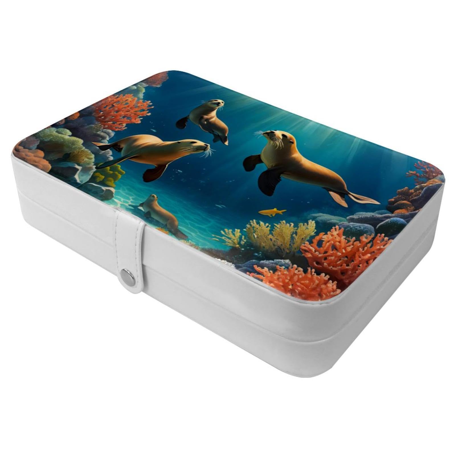 Boîte à bijoux voyage lion de mer en cuir pour bagues et colliers