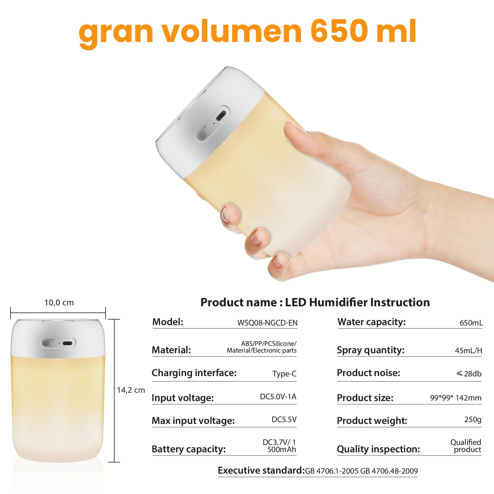 KISSLEAF mini humidificador de ambiente 650 ml para dormitorio, cuarto de niños, plantas, 15H larga duración 28 dB silencioso humidificador bebé(luz cálida)