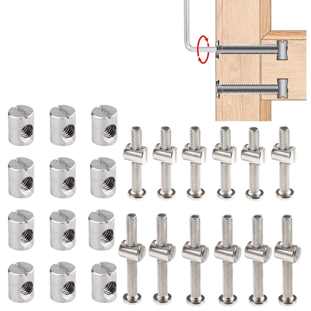 DEEGAAMART 15 Pack M6 x 40&50 mm JCB Bolts with Barrel Nuts Carbon Steel Furniture Connector Screws | Bed Frame & Cabinet Fasteners | Wood Board Joining Bolt Set for DIY Furniture Assembly-picture-21