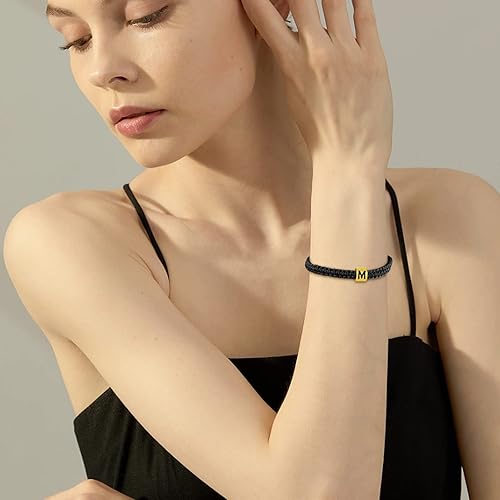 Miniatura 4 de VIBILIA Initial Bracelets for Women Men Teen Boys Girls Woven Rope Braided Letter Bracelet Gold 26 Alphabet Handmade Adjustable Black String