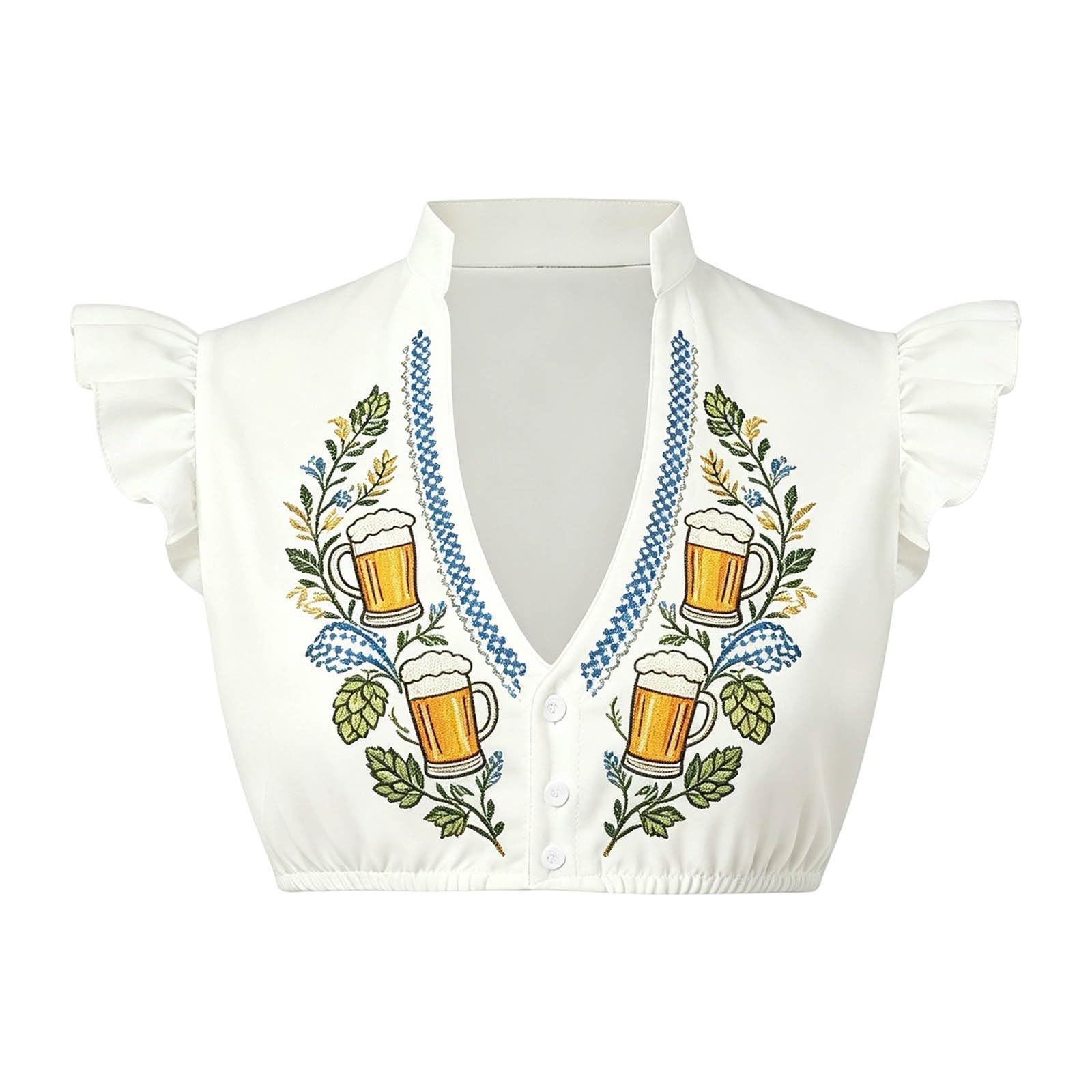 Generisch Camicetta da donna con maniche ad aletta, camicetta bavarese bianca per feste della birra, con stampa, per abbigliamento, biancheria da notte e loungewear