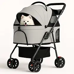 Carrinho Pet Luxo 2 em 1 Carrinho De Passeio + Bolsa De Transporte Removível Portátil Cachorro ou Gato Com Tela Respirável