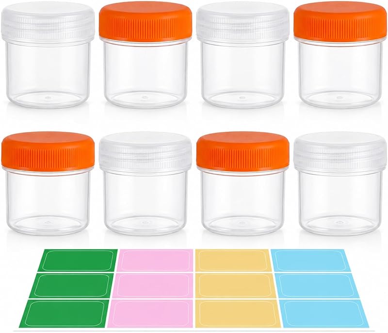 Frascos de viagem METAPACK com tampa rosqueável, 30 mL, plástico PP transparente, com etiquetas, Pacote com 8