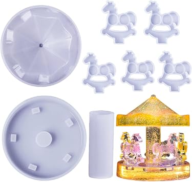 Epoxy Resin Carousel Mold, 3D Carousel Horse Silicone Molds, Merry Go Round Mould for Resin Casting Crystal Ornament Moulds for Desktop Home Party Decoration