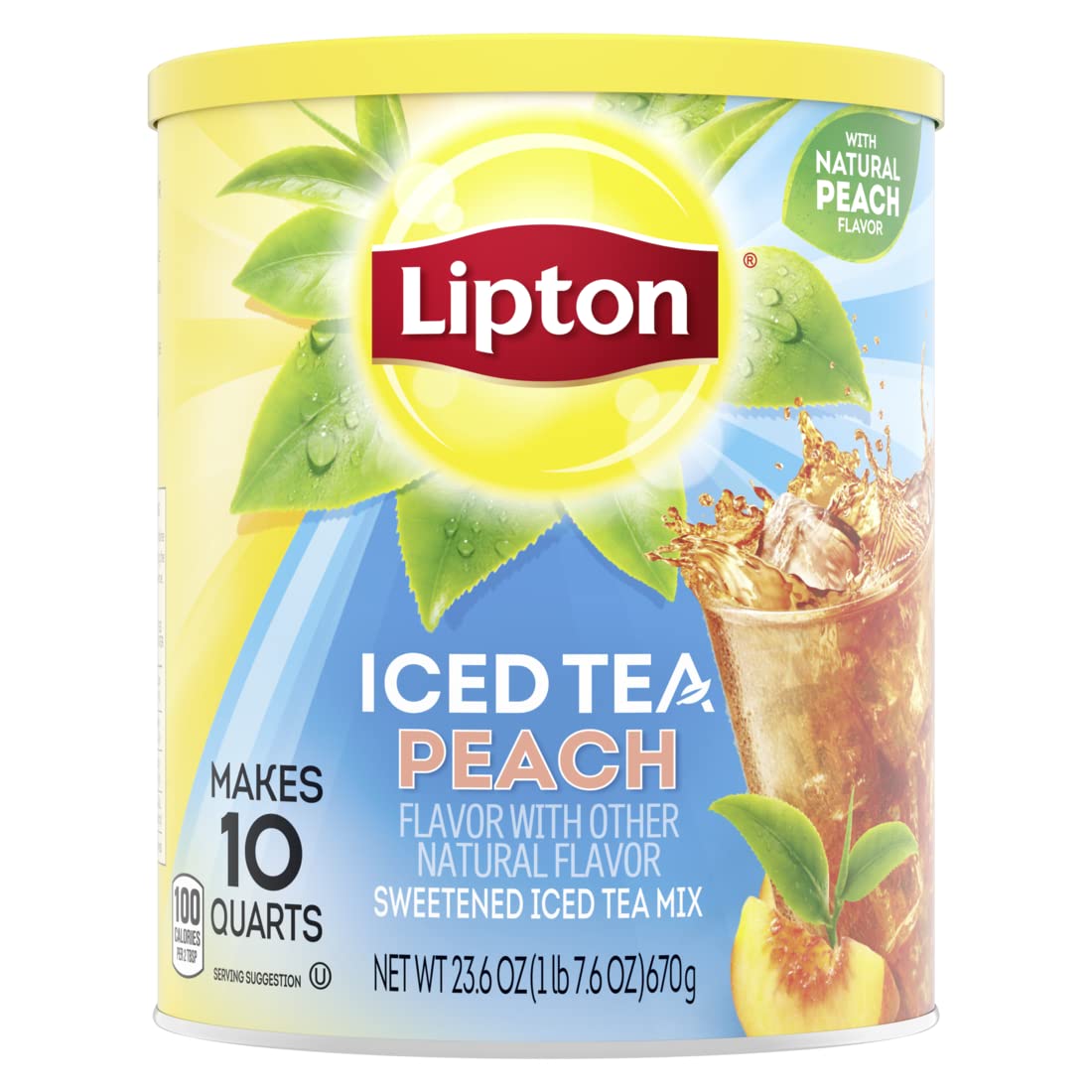 Lipton Iced Tea Peach With Natural Delicious Peach Flavour Sweetened Tea Mix Makes 10 Quarts 670g (Canada)