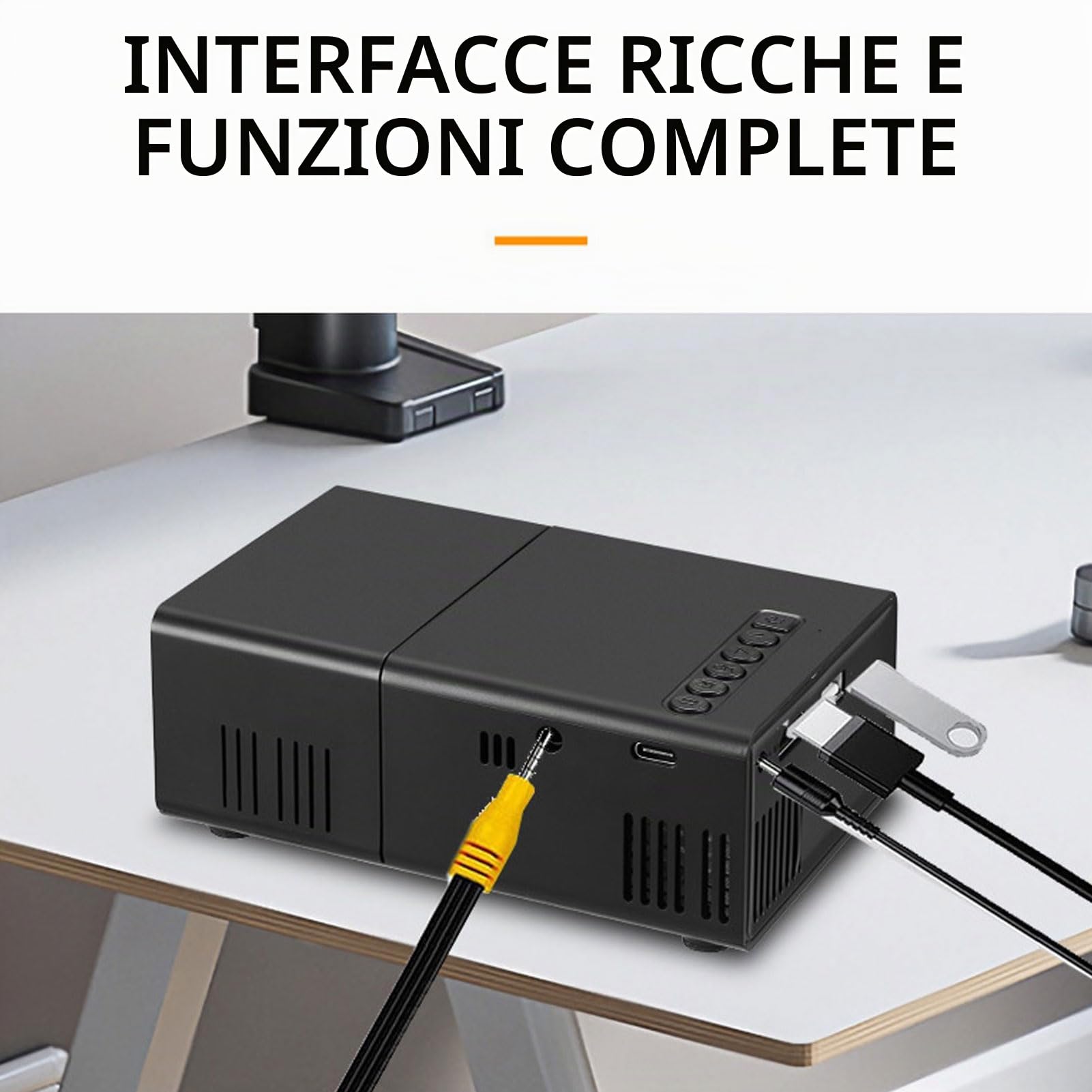 Proiettore di film LED portatile Full 1080P HD, ideale per home theater, compatibile con laptop, telefono e USB - nero