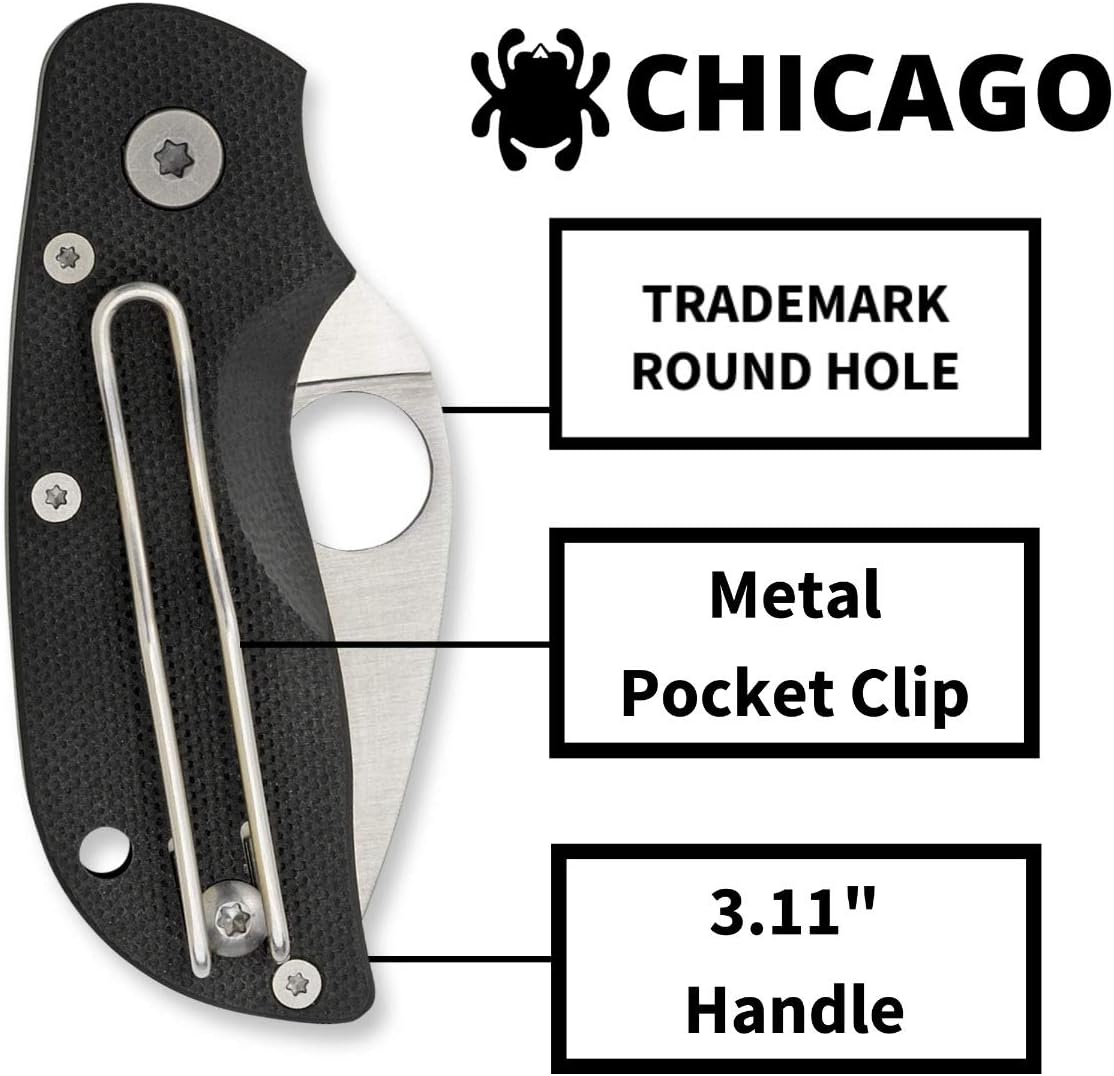 Spyderco Chicago Value Knife with 2" CTS BD1N Stainless Steel and Durable Black G-10 Handle - PlainEdge - C130GP : Hunting Knives : Sports & Outdoors