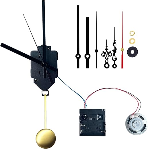 12888 Westminster Melody Chime Box Clock Mechanism with Pendulum and 2 Sets of Hands, Design Your Creative Wall Clock, Suitable for 8-14 inch Grandfather Clock Parts Replacement (23.5mm)