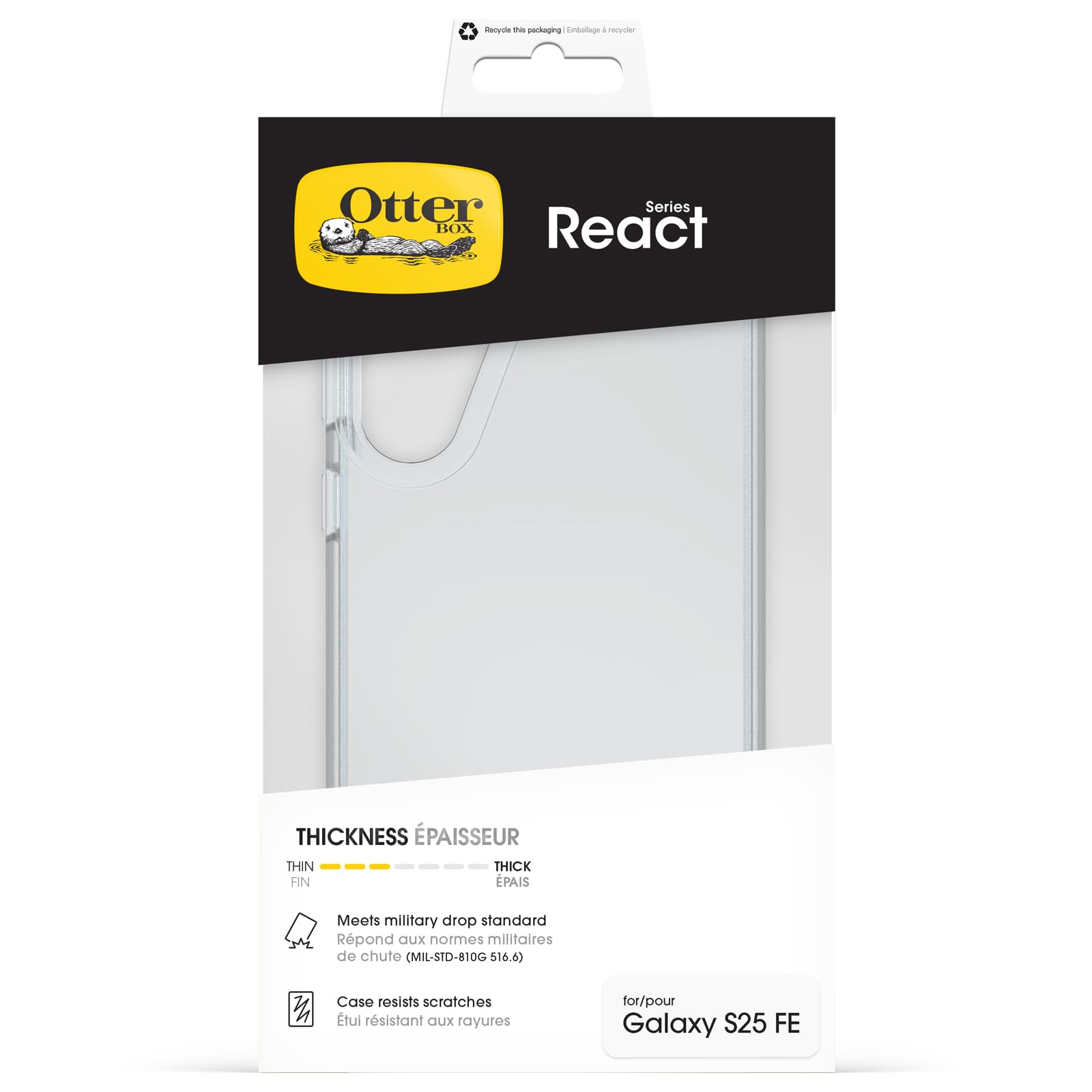 OtterBox Cover React Series per Samsung Galaxy S25 FE, resistente a shock e cadute fino, cover ultrasottile, testata a norme MIL-STD 810G, Klar