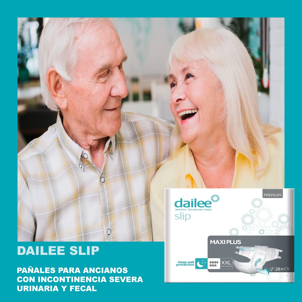 Dailee Slip XXL - 112x Pañales Adultos Maxi Plus Absorción - 4 paquetes de 28, Absorbencia 9 gotas - Braga Pañal para Anciano, Hombre y Mujer
