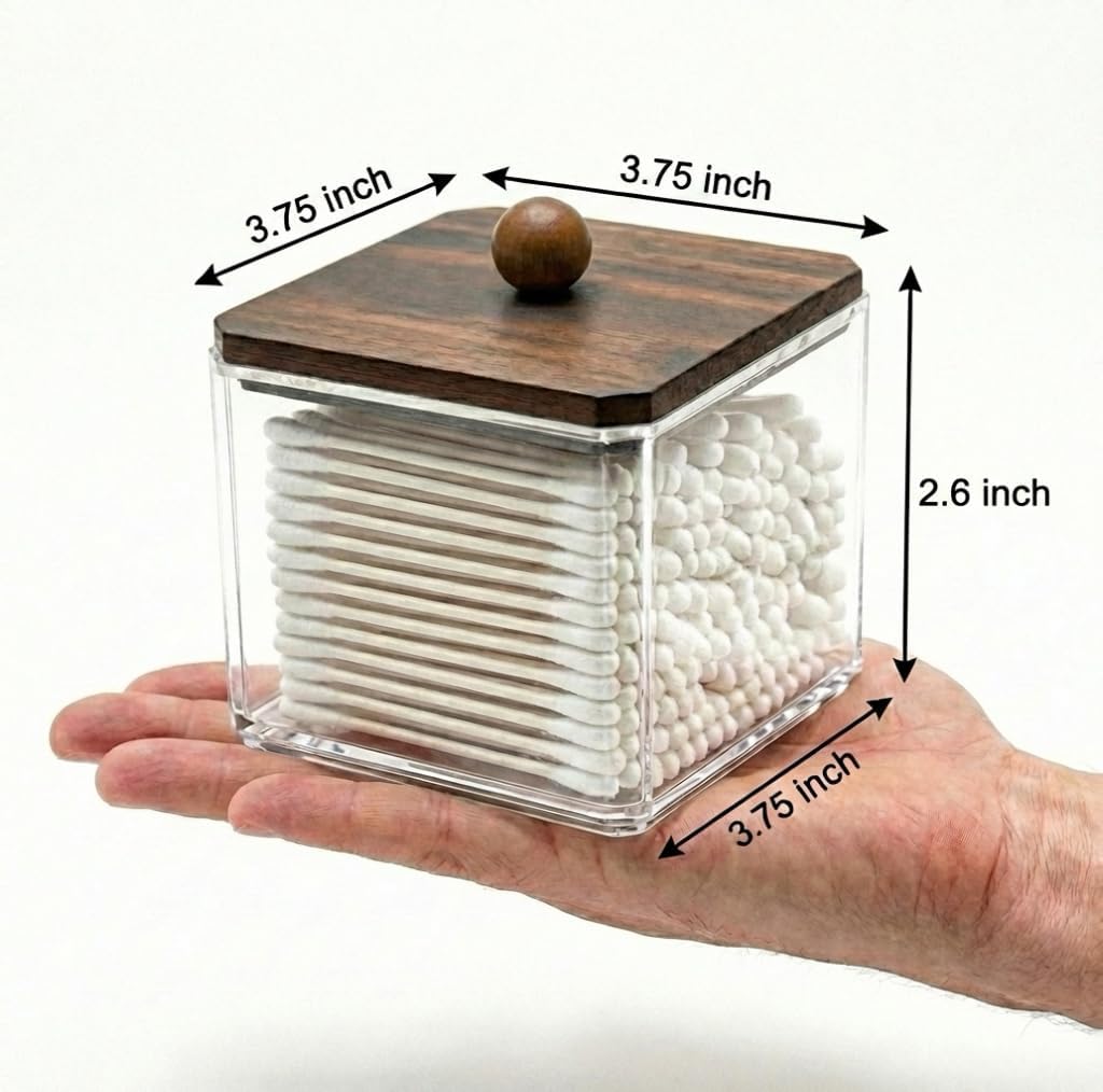 SheeChung 1 Pack Square Acrylic Qtip Holder with Walnut Wood Lid image 3