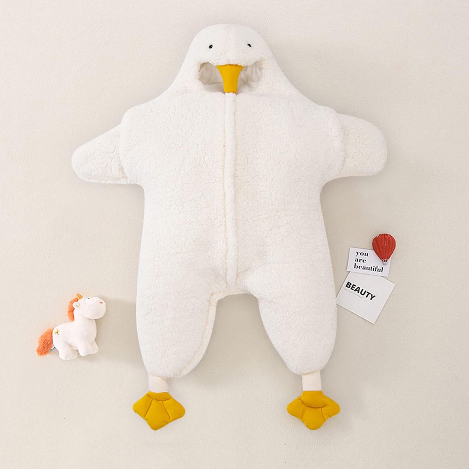Marhynchus Baby Onesie Winter Padded Thickened Sherpa Polyester Fleece Warm Soft Skin Friendly Infant Bodysuit with Cute Goose Head Hat for Autumn Winter Halloween Birthday Holiday Gifts