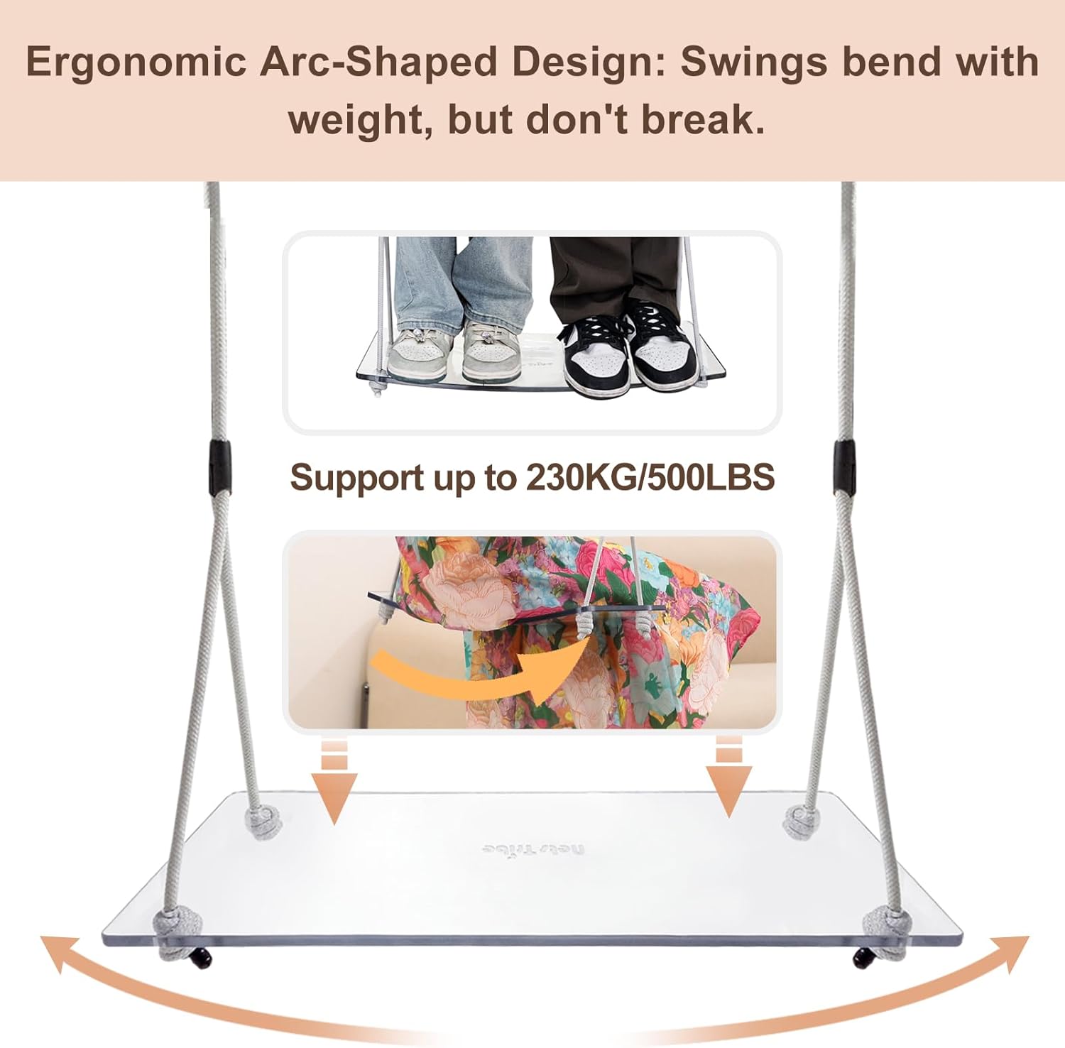 Tree Swing Set Porch Swing PC Swing seat Adjustable Rope Swing with Hanging Straps for Adults and Kids 10mm Thicker 500 lbs Load for Indoor Outdoors Backyard Patio Garden Playground