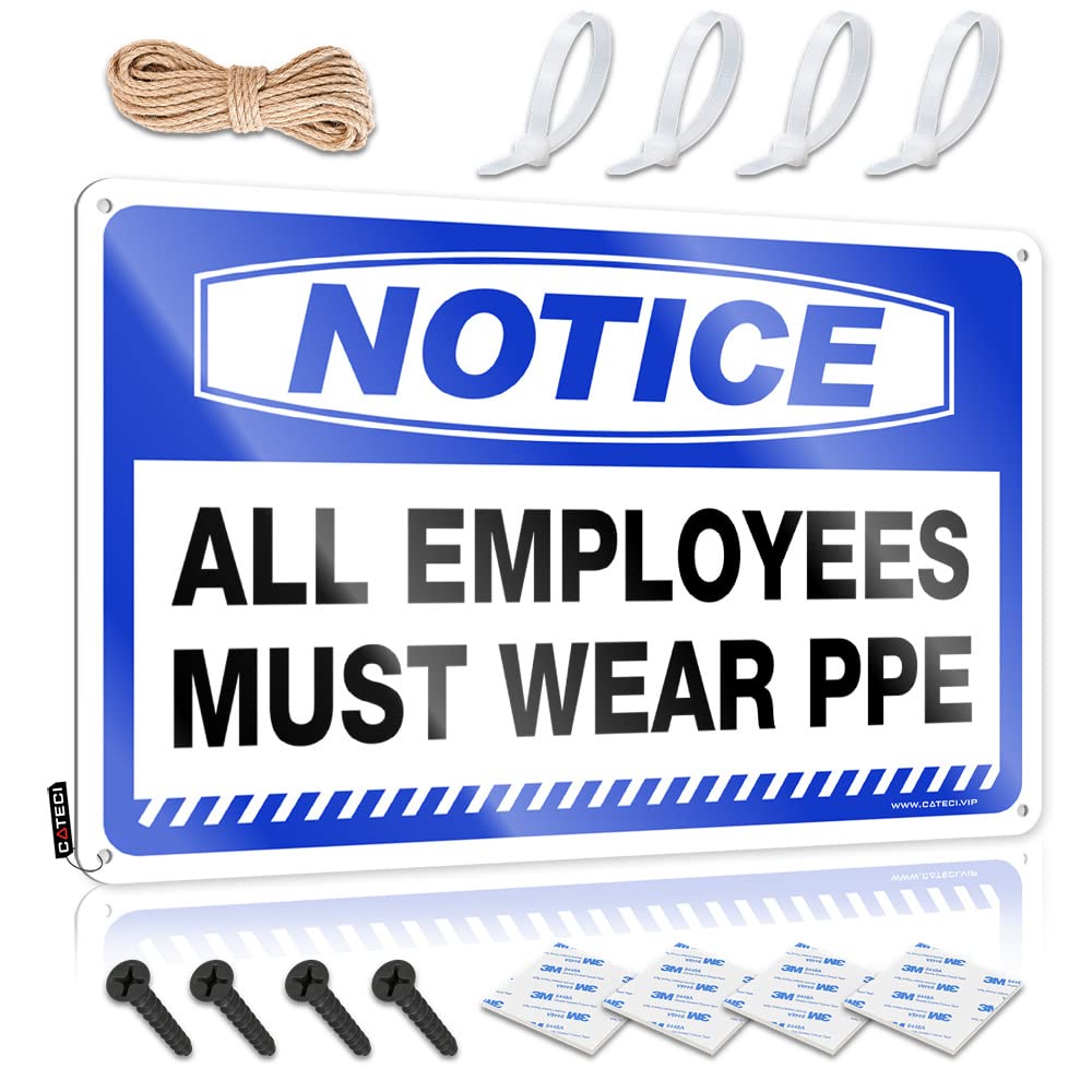STWNVOITV Metal Sign Funny Notice All Employees Must Wear Ppe Tin Sign Sign For Bedroom Door Bar Sign Metal(30X40CM)