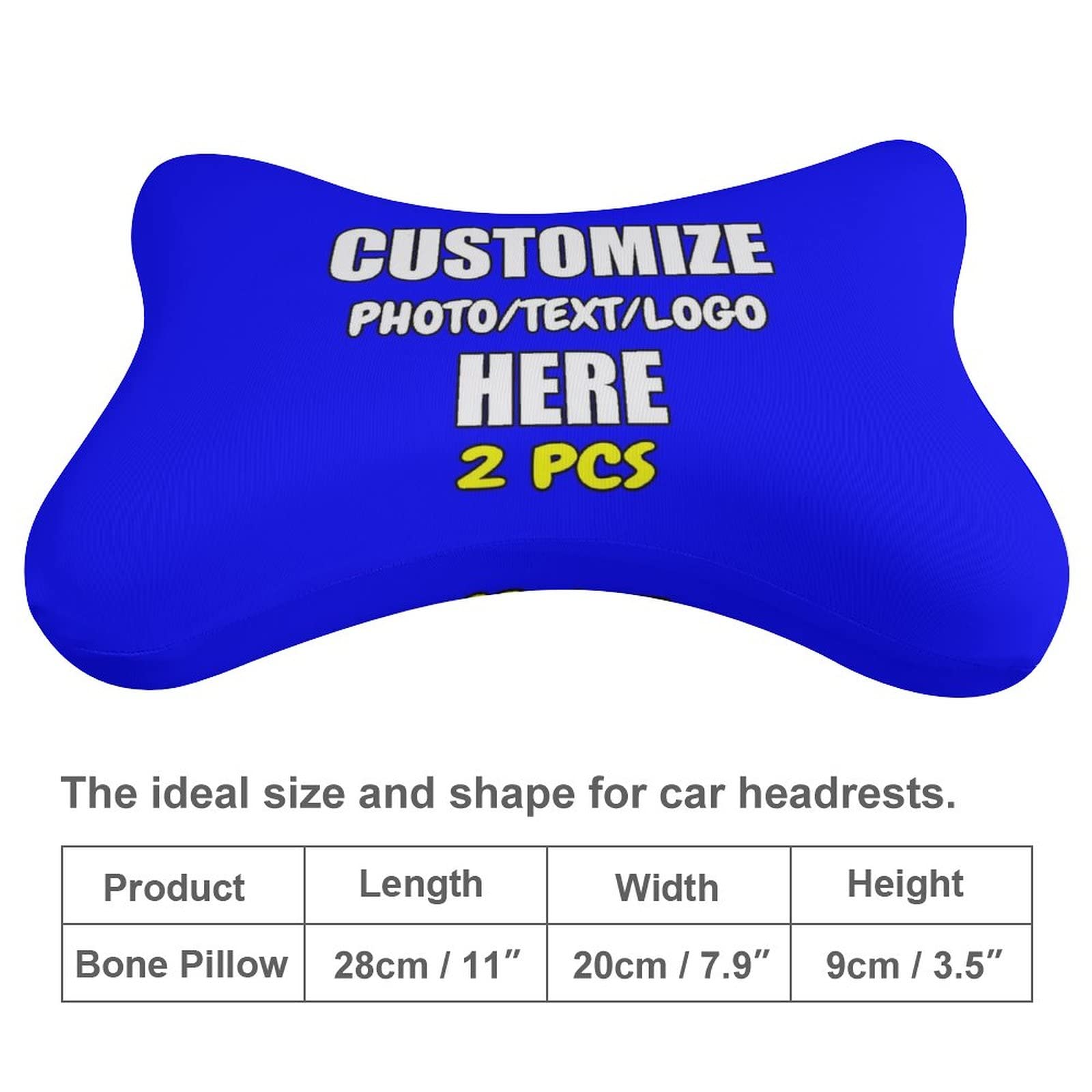 ANGELJUAN Custom Car Headrest 2 PCS Customized Neck Pillow Neck Rest Bone-Shaped Fashion Travel Rest Pillow Cushion Pad, Blue