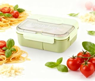 Bento Box for Adult, 1450 ML Fashionable Lunch Containers with Spoon and Fork, Easy to Carry Meal Holder with 3 Compartments, BPA Free, Leak-Proof, Perfect for Eating Out(Green)
