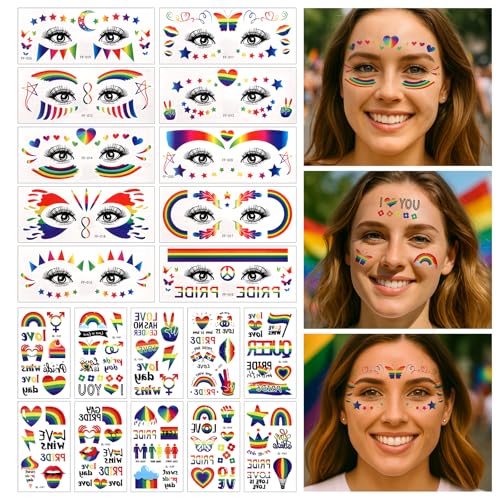 20 Sheets Rainbow Pride Temporary Tattoos