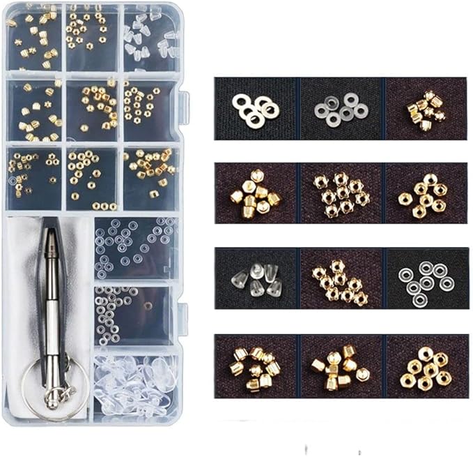 Glasses Screws Repair Kit,Eyeglass Sunglasses Screws Set Screw Nuts Nose Pads