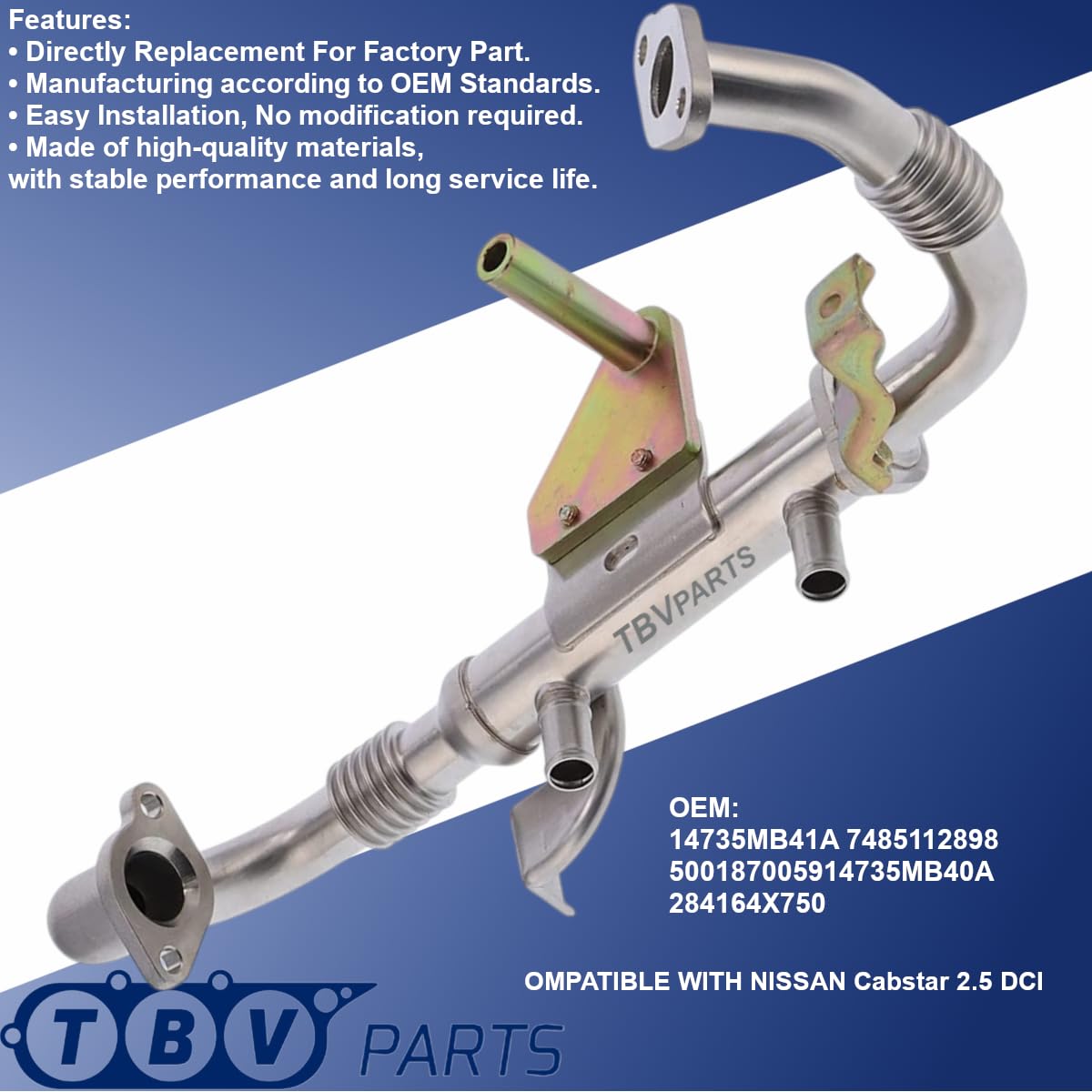 EGR Kuehler fuer Abgasrueckfuehrung, praezise Passform, dichte Verbindung, ersetzt OE 14735MB41A 7485112898 5001870059 14735MB40A 284164X750, montagefreundlich, fuer F24M F24W 2.5