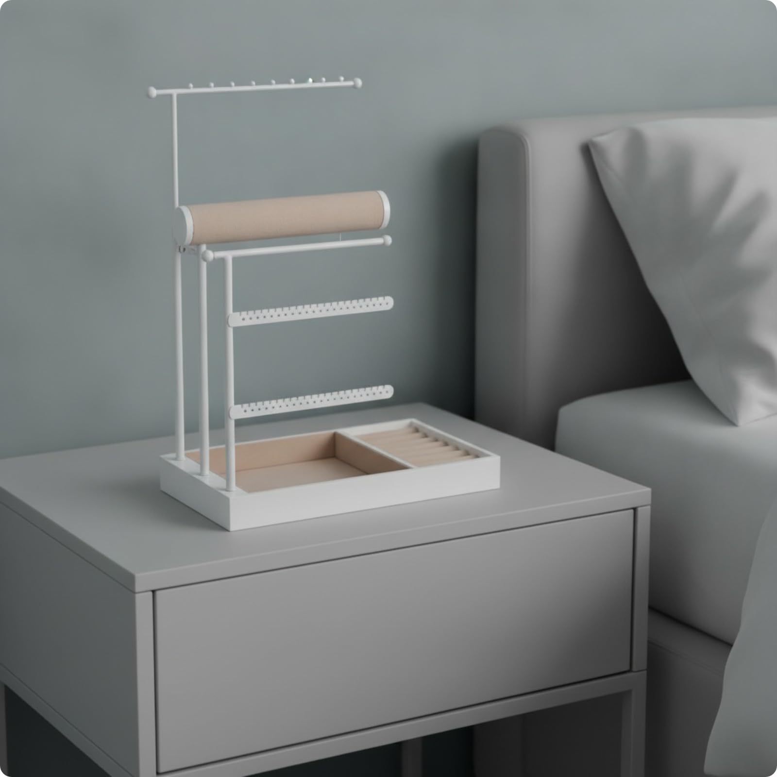 Qianly gioie a più Livelli con Base in Legno Multifunzionale gioie Regolabile in Altezza Ampio Spazio di Archiviazione per Tavolo da Trucco, Oro
