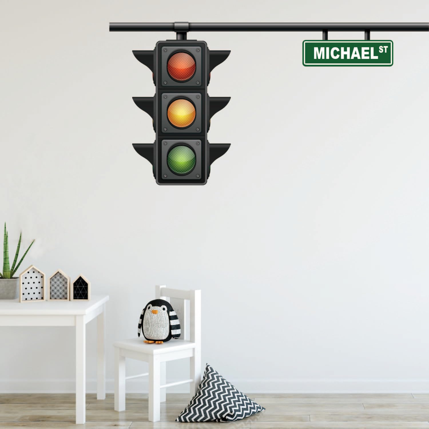 Road Traffic Lights Wall Decals, Removable Crossing Road Traffic Lights Wall Sticker, Kids Nursery Wall Art Room Decor