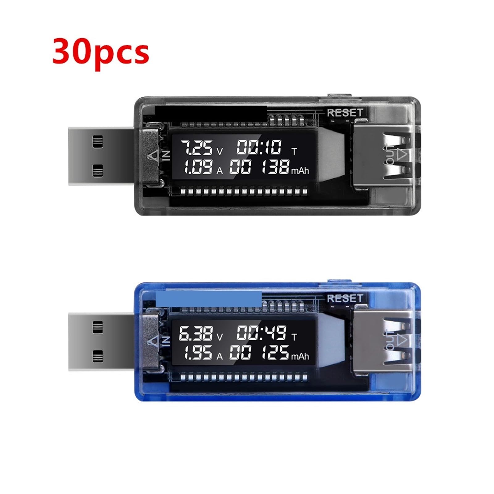 Amperomierz USB, 30 sztuk/zestaw Tester USB Tester napięcia prądu Tester pojemności ładowarki Volt Miernik napięcia prądu ny wykrywacz zasilania Test baterii(Blauw)