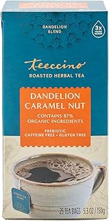 Teeccino Dandelion Tea – Caramel Nut – Rich & Roasted Herbal Tea That’s Caffeine Free & Prebiotic with Detoxifying Dandelion Root, 25 Tea Bags