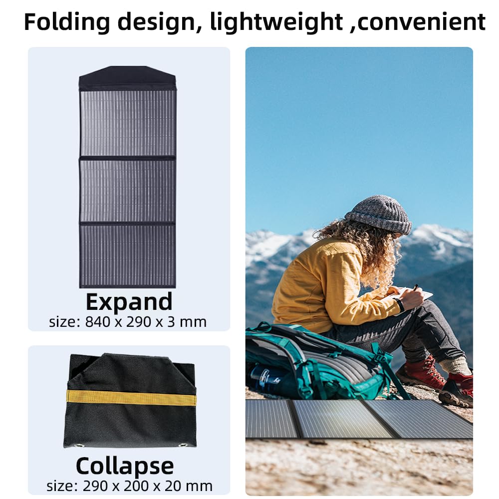Caricabatterie a pannello solare pieghevole 45W con telefono USB-C e USB-A, alimentazione, uscita tablet QC3.0 - campeggio, passeggiata, zaino impermeabile viaggi