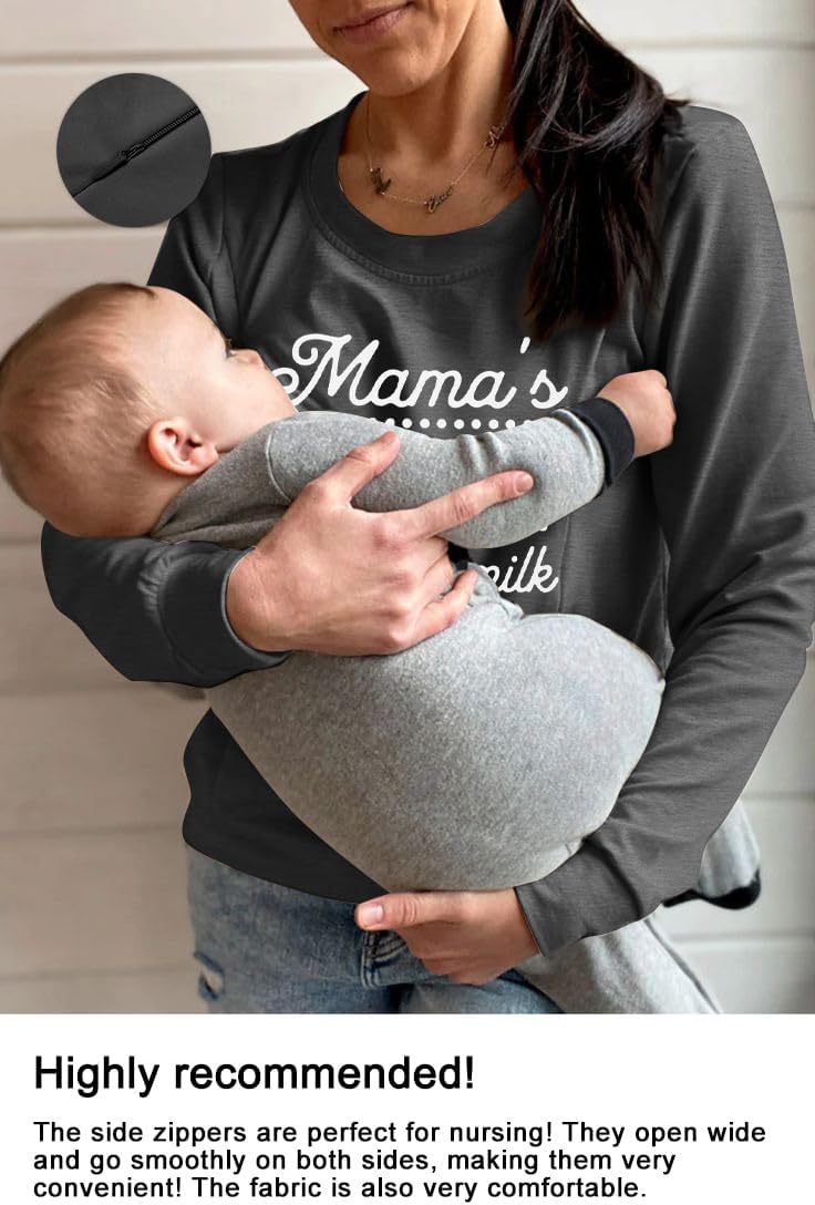 Maternity Nursing Sweatshirts for Women Friendly Zip Breastfeeding Pullover Top Mama's Boobery Print Clothes - Image 4