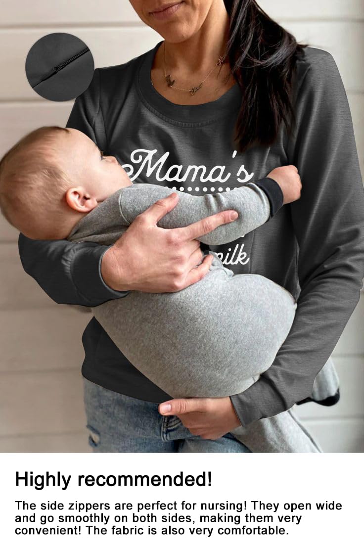 Mutterschafts-Still-Sweatshirt für Damen mit Reißverschluss, Stillpullover, Mamas Boobery-Print