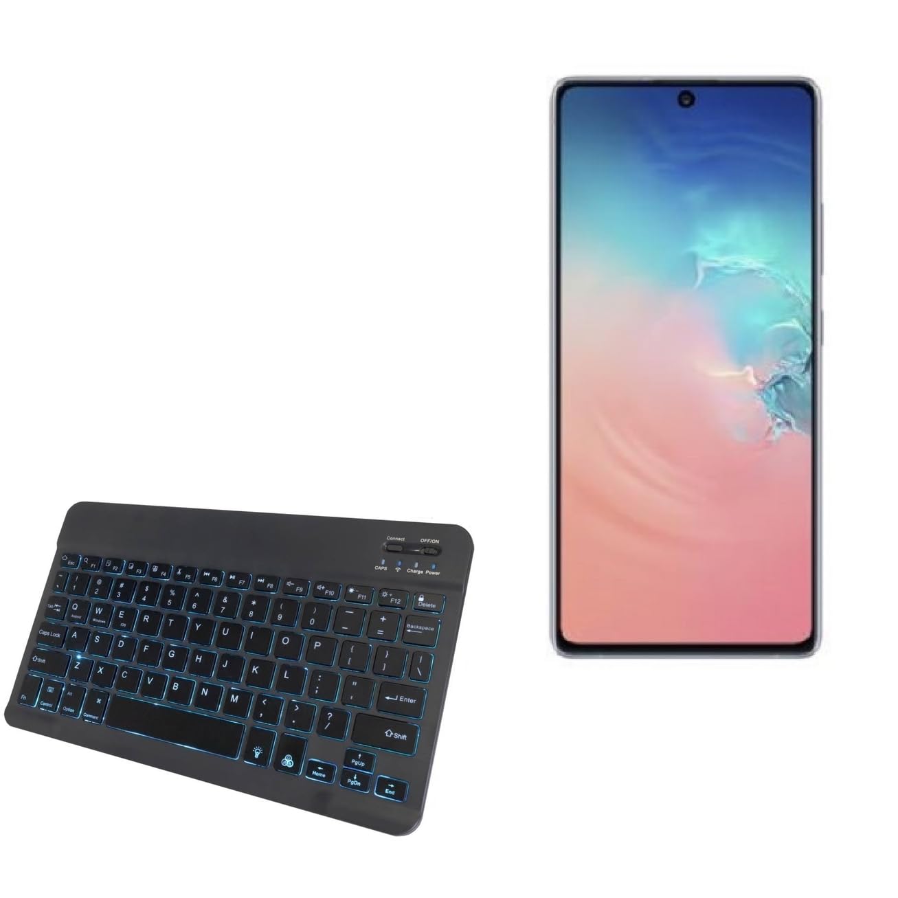 BoxWave Keyboard Compatible with Samsung Galaxy A41 - SlimKeys Bluetooth Keyboard - with Backlight, Portable Slim LED 7 Colors - Jet Black