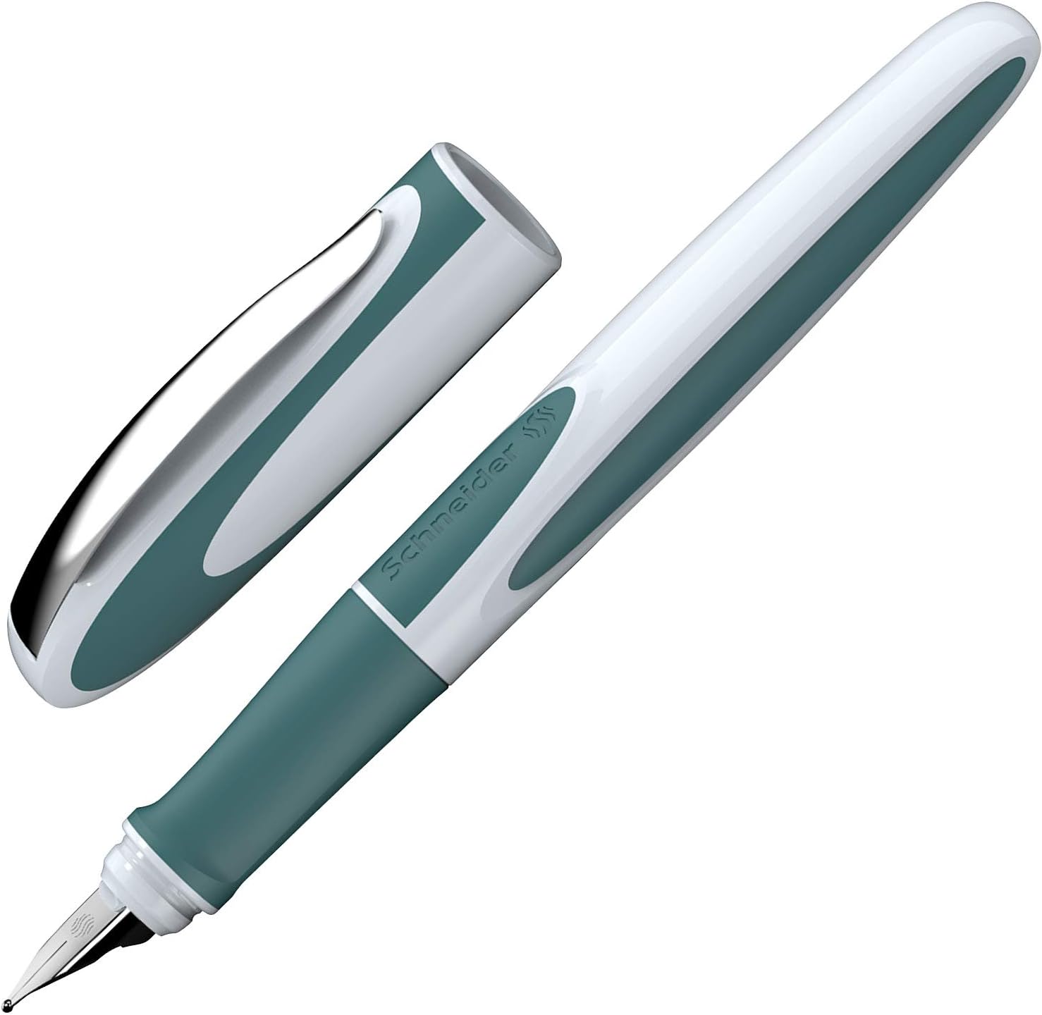 Schneider Ray Fountain Pen, Blue Ink, Teal Barrel, Rubberize Grip, Right Handed Medium Iridium Tip, Refillable, Erasable Blue Ink, 1 Each (168205)