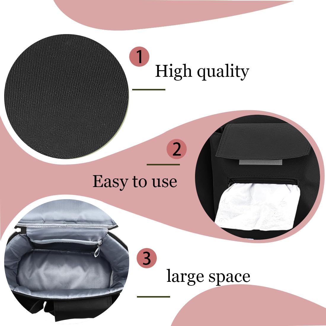 Baby Borsa Passeggino Borsa Organizer, Borsa multifunzione per neonati, con Portaoggetti per Biberoni, Pannolini, (Nero)
