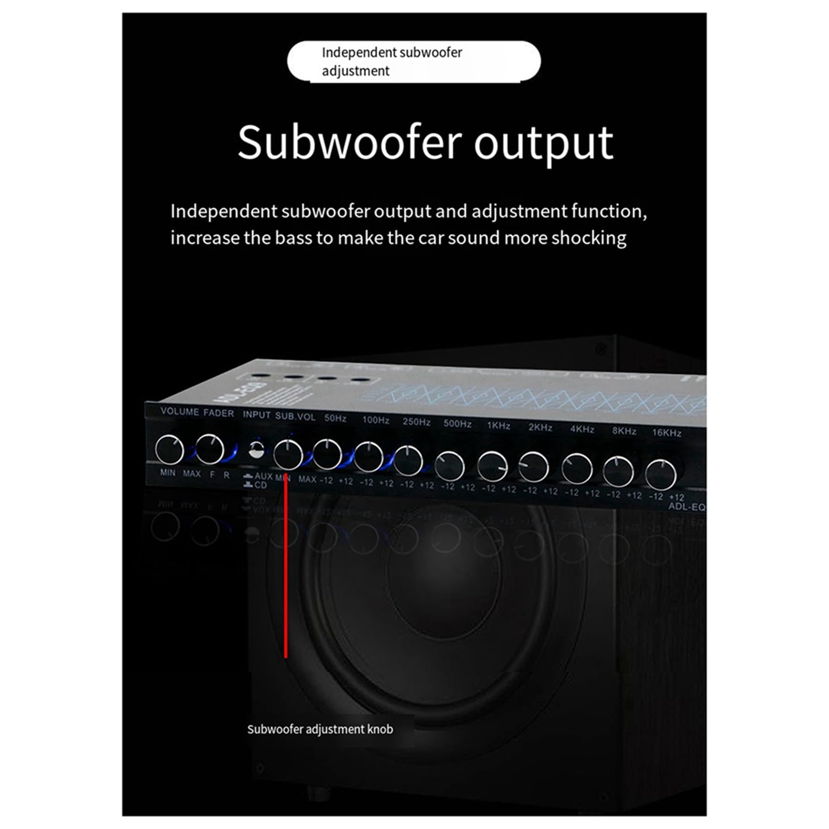 2X Auto Square Ecualizador GráFico de 9 Bandas Audio Digital para AutomóVil -EQ9 Ecualizador de Amplificador para AutomóVil de Serie + Filtro Ajustable