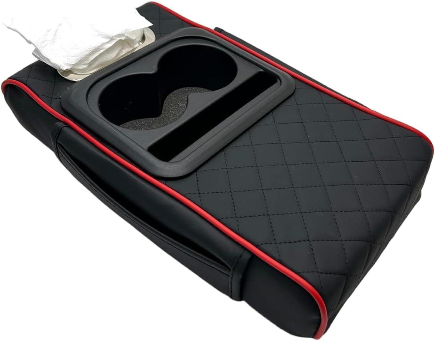 Car Center Console Cover, Upgrade 5-in-1 Thickened Armrest Cushion, Leather Center Console Storage Box with Cup Holder, Suitable for Most Cars, Trucks, SUVs (Beige)