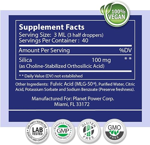 Miniatura 5 de Planet Power SiPower Silica Vegan Collagen + Fulvic Acid 4oz Glass Bottle, Immune System, Maximum Absorption  Concentrated Formula, Bones, Joints,