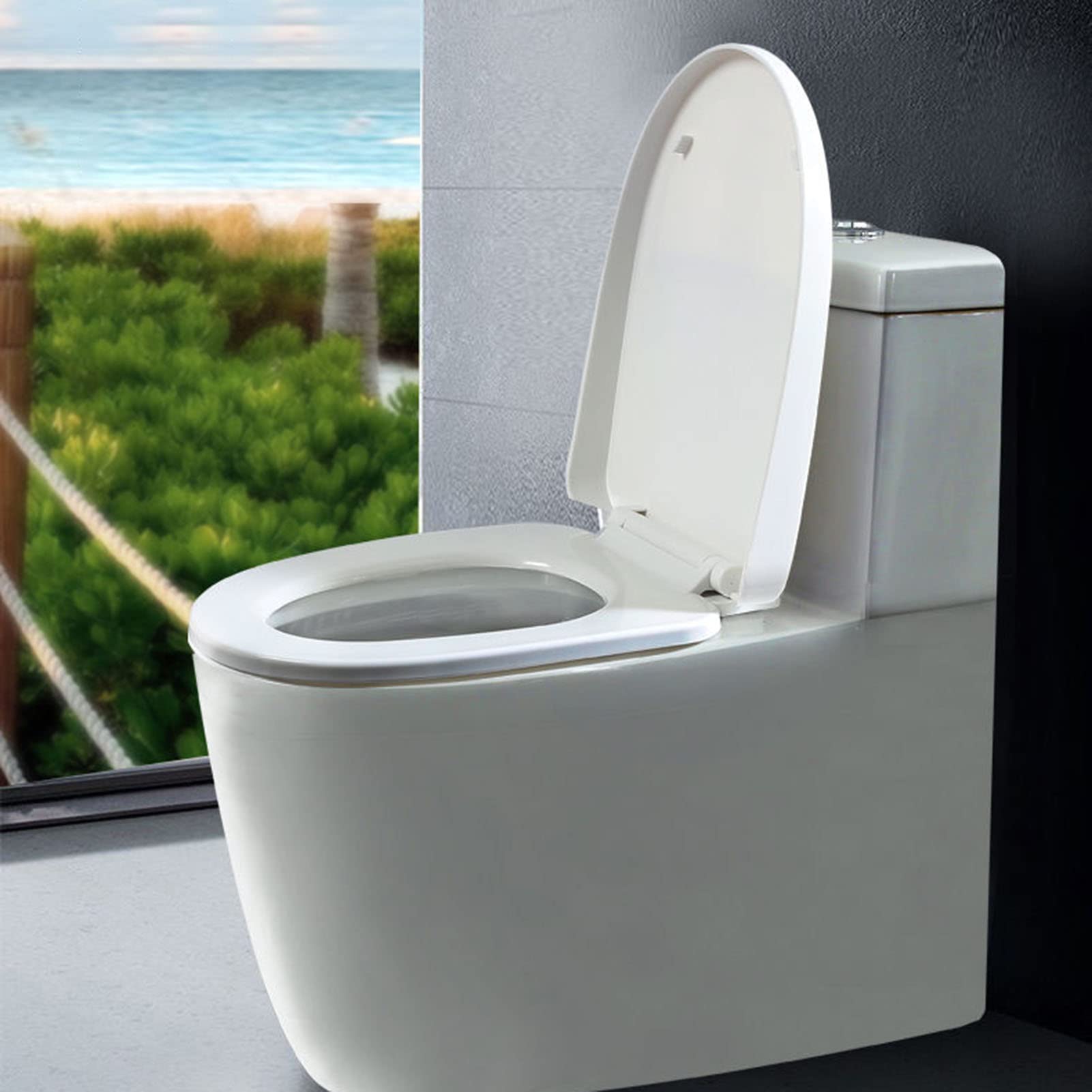 Leise schließender WC-Sitz mit Deckel, weißer PP-Kunststoff, einfache Installation für U/O/D/V-Toiletten, ergonomisches und stilvolles Design, ideal für moderne Badezimmer, langlebig und bequem