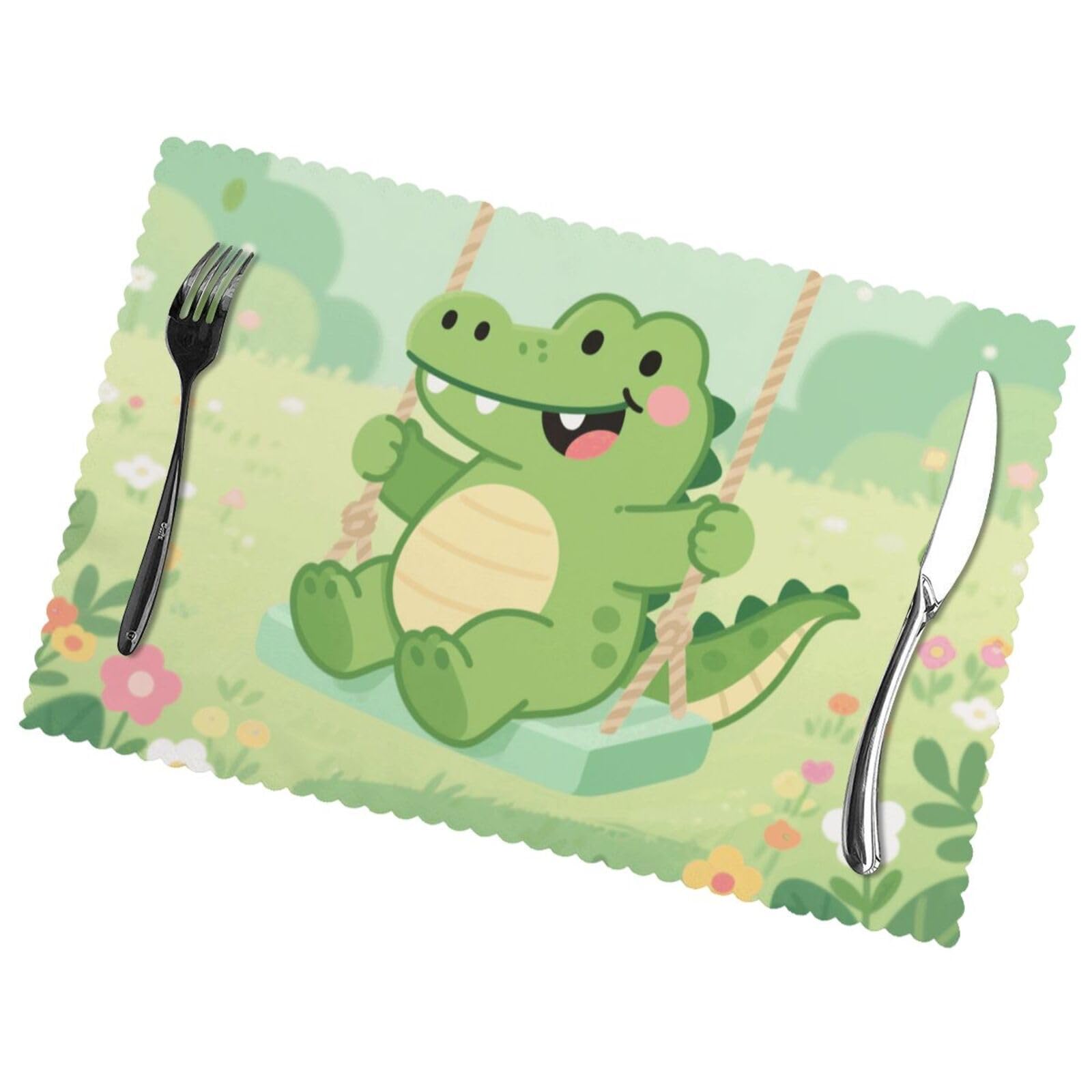 12x18 Inchplacemats Set of 6, Alligator Place Mats for Kitchen Dinning, Heat Resistant Anti Slip Table Mats, Waterproof Washable Placemat for Indoor Outdoor Party Kitchen Dining Table Décor