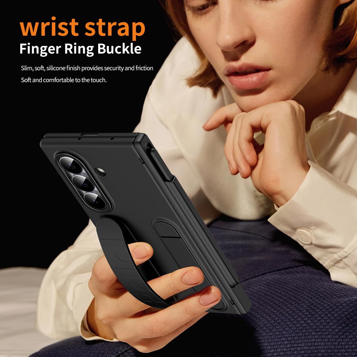 BRAND SET Etui do Galaxy Z Fold7, podpórka i pasek na rękę, odporne na wstrząsy, przyjazne dla skóry etui z wbudowanym rysikiem i uchwytem na rysik, ekran HD i ochrona obiektywu, do Samsung Galaxy Z