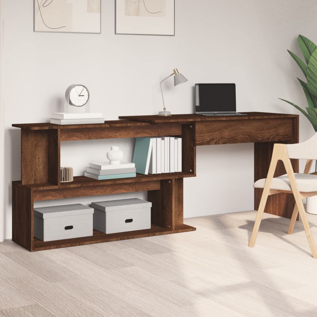 Bureau D'angle Blanc 200X50X76 Cm Aggloméré Chêne marron